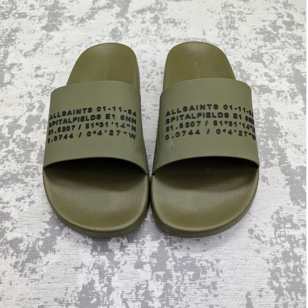 AllSaints Mens Olive Green Slides Sandals Size 12 US 45 EU‎ 11 UK Renegade